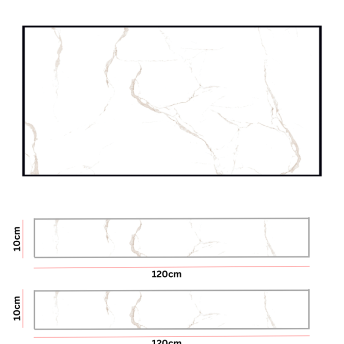 Roma White matt 60x120cm porcelain tiles skirting size 10x120cm edge curved & polished.