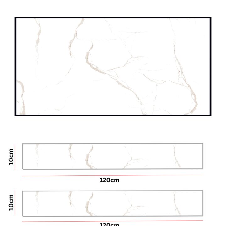 Roma White matt 60x120cm porcelain tiles skirting size 10x120cm edge curved & polished.