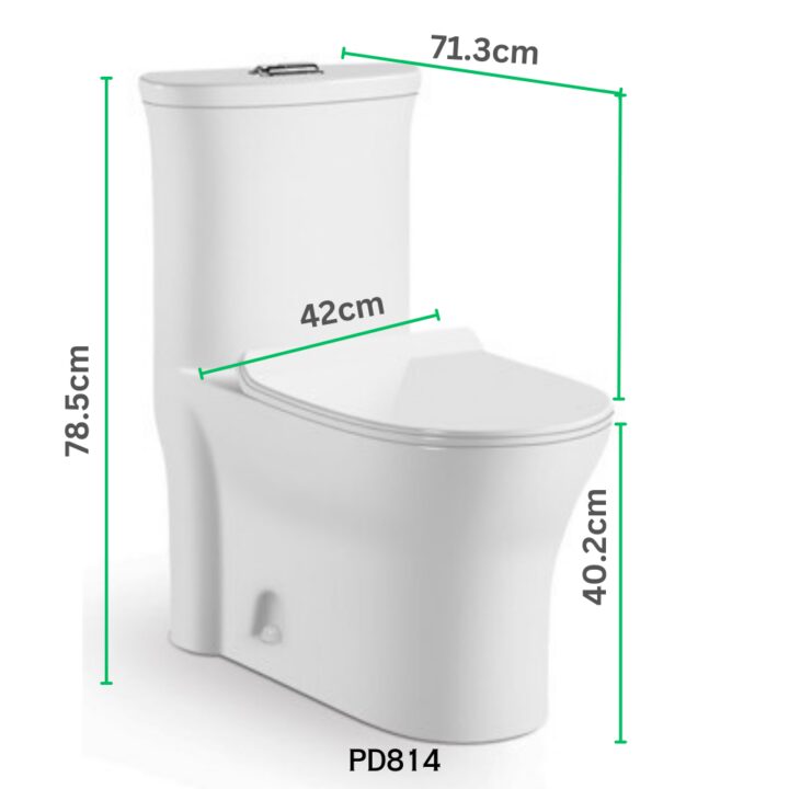 PD-814 Product Details Washdown One-piece Closet Size: 713×420x785mm Made: Vitreous China Type: Strap, 250, 300mm Roughing-in