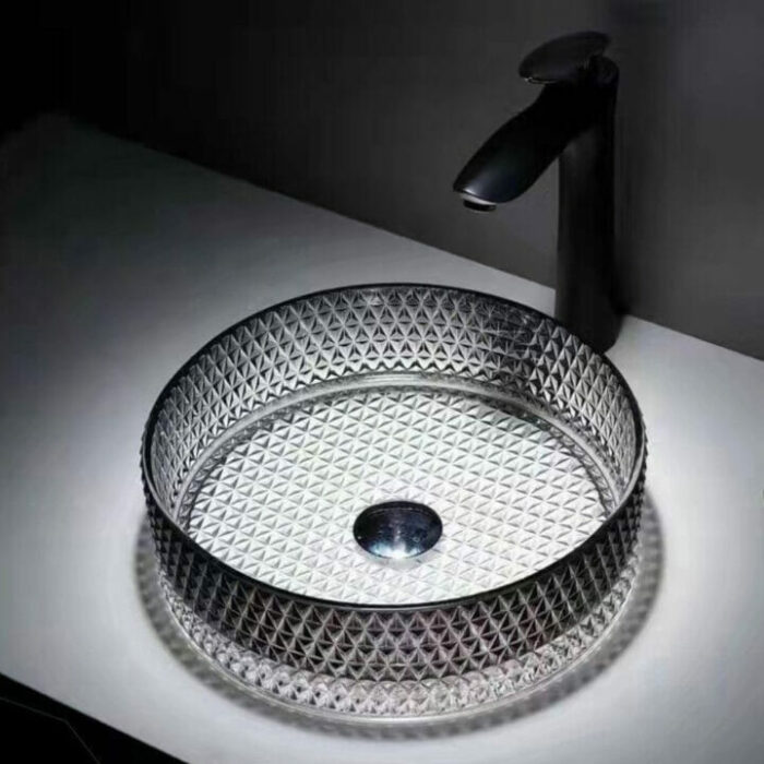tabletop washbasin round glass