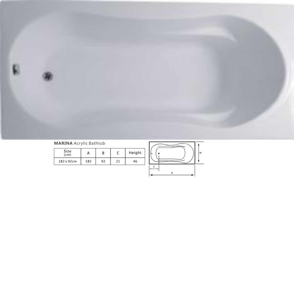 Marina acrylic bathtub - exclusive discount on the elegant 182cm dimension for a spa-like bathing experience