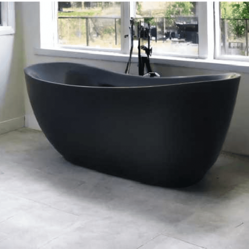 Freestanding black bathtub
