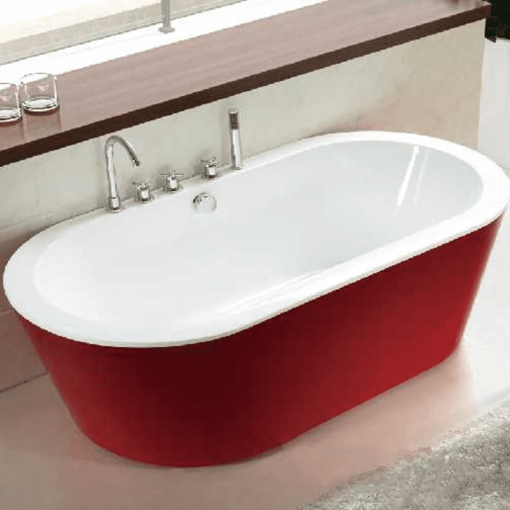 Freestanding white and red bathtub