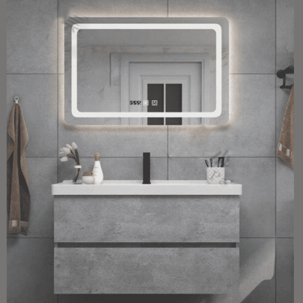 Grey bathroom cabinet mirror