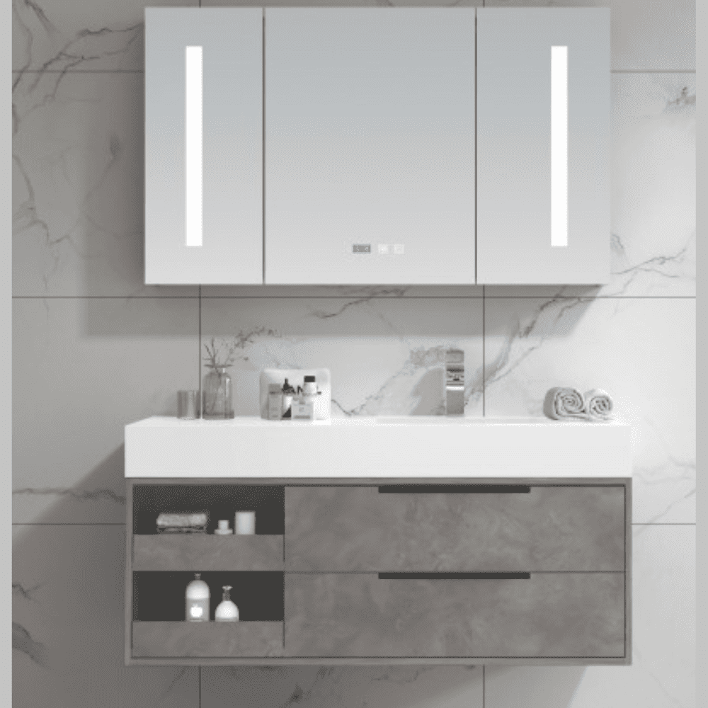 Tall bathroom cabinet with led mirror