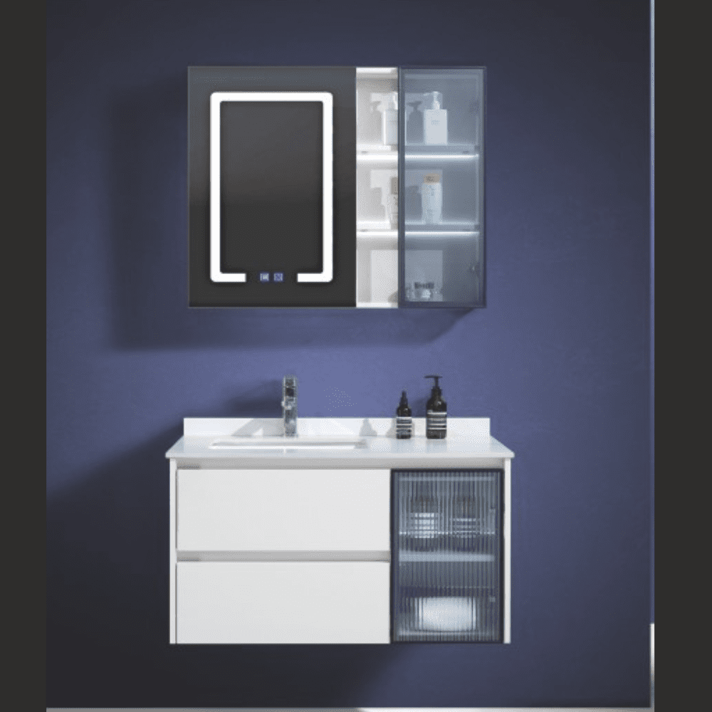 wall mounted bathroom cabinet with storage and led mirror