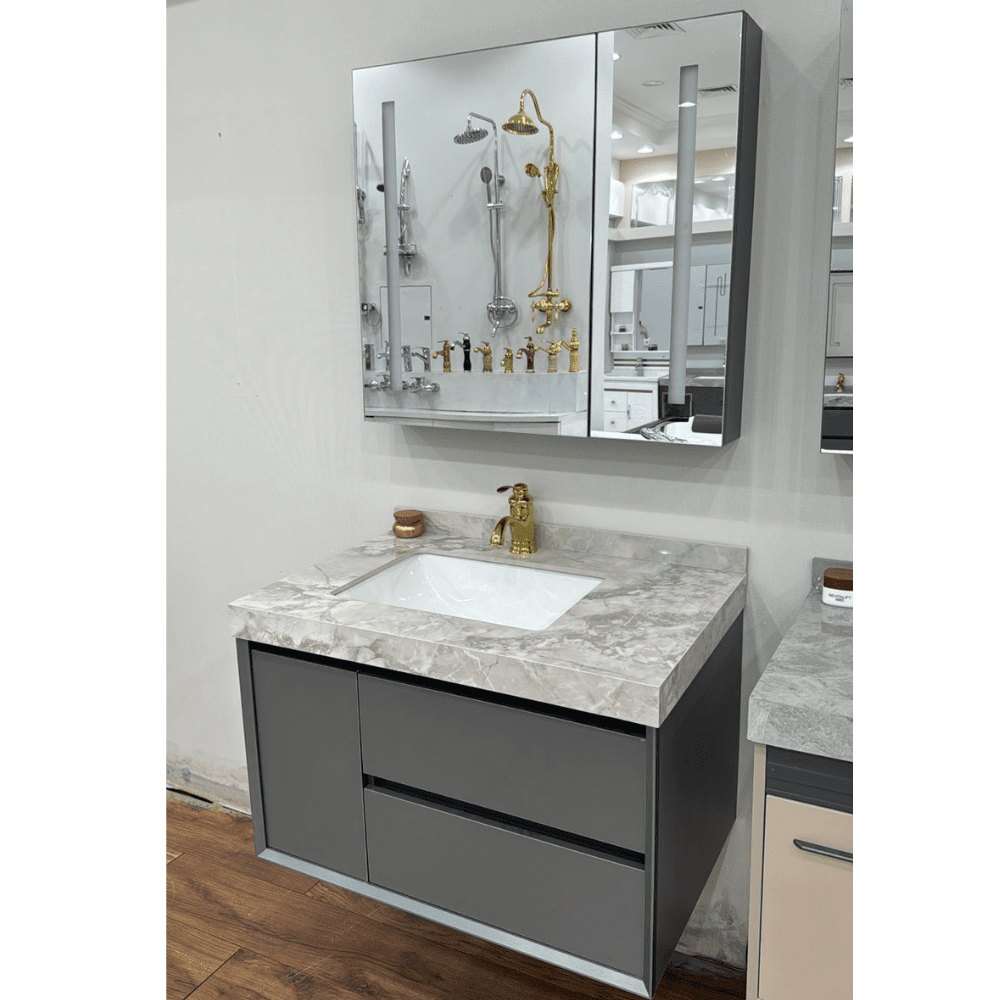 Bathroom cabinet with storage and led mirror size 80x50cm M6412