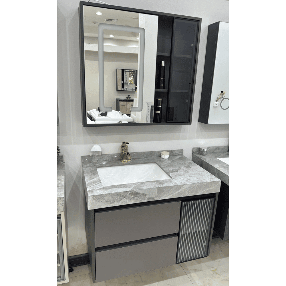 Bathroom cabinet with led mirror and storage size 80x50cm model 2051