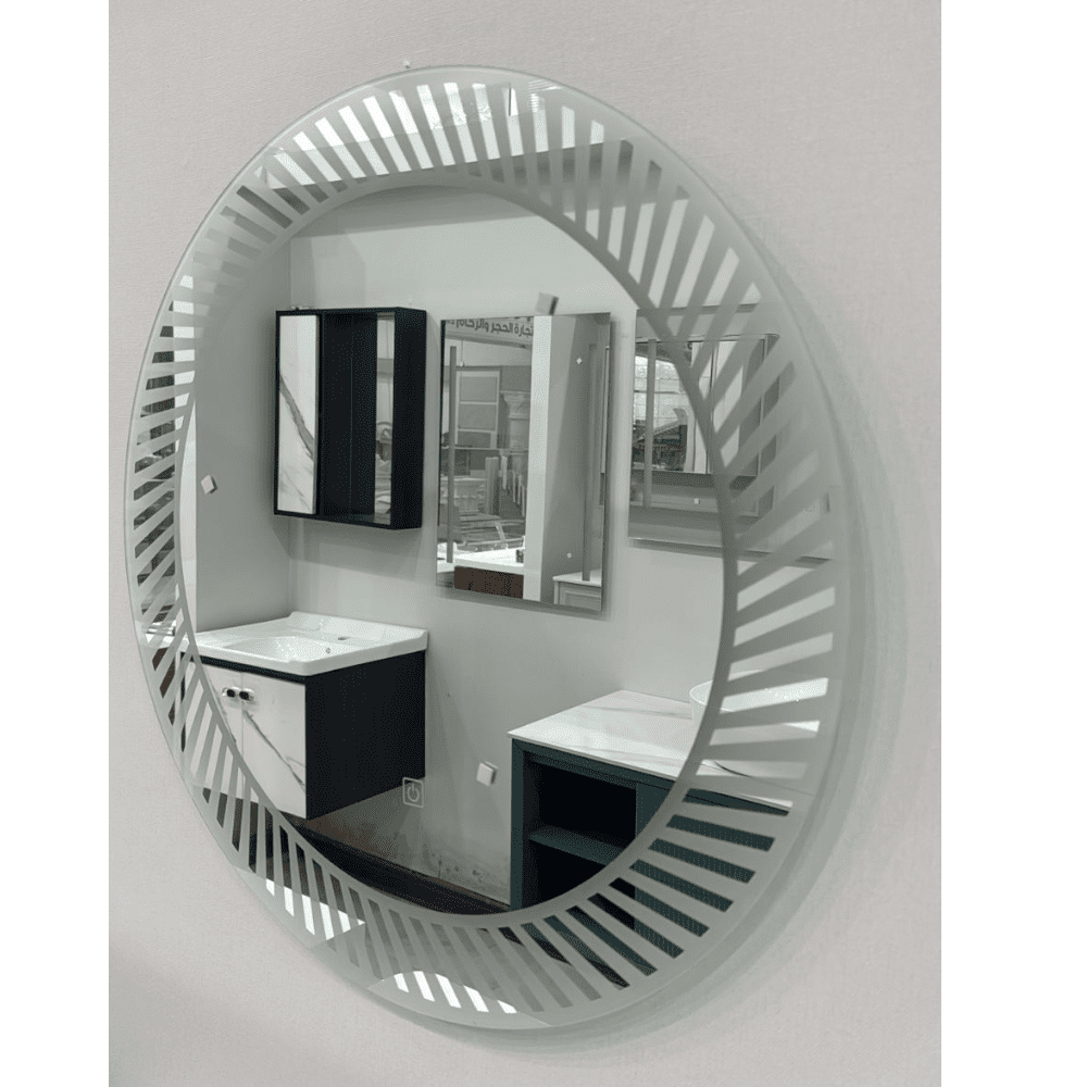 Round mirror bathroom cabinet color white model m 354 size 80x50cm