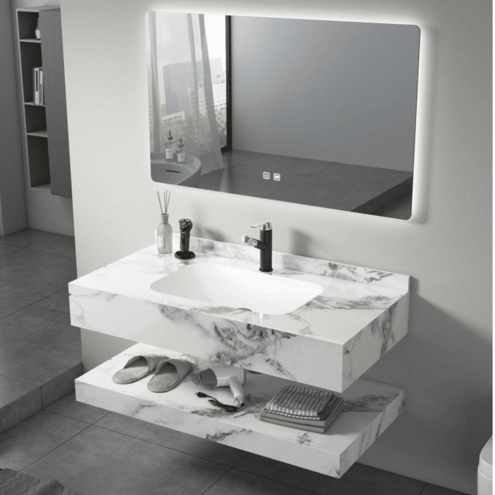 Modern bathroom cabinet with LED mirror and Storage