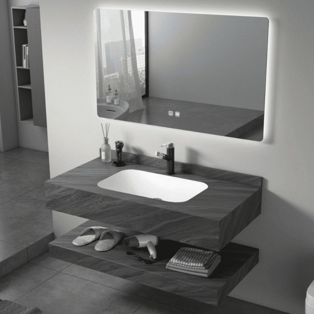 Bathroom cabinet with LED mirror and bottom Storage