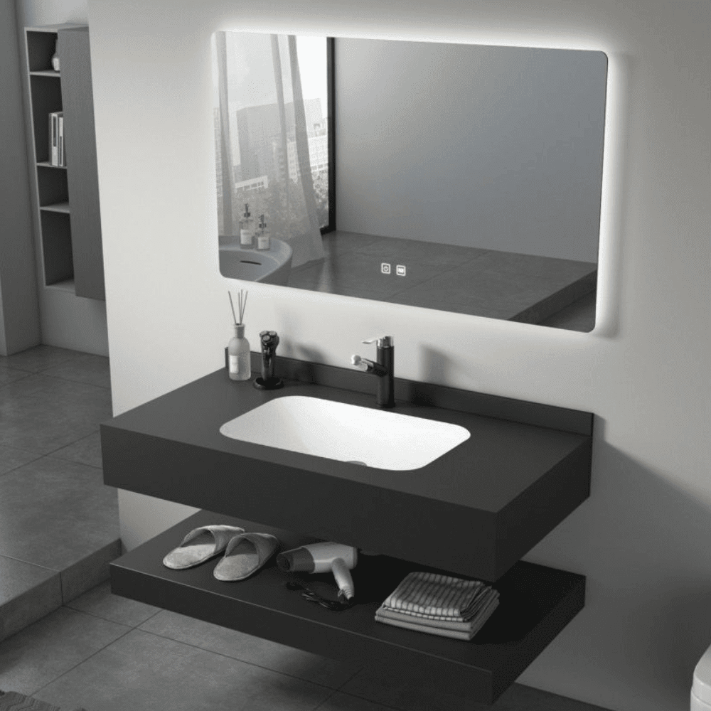 Bathroom cabinet black with LED mirror and Storage