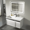 Elegant white bathroom cabinet with led mirror and storage