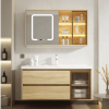 Wood color bathroom cabinet with mirror and storage