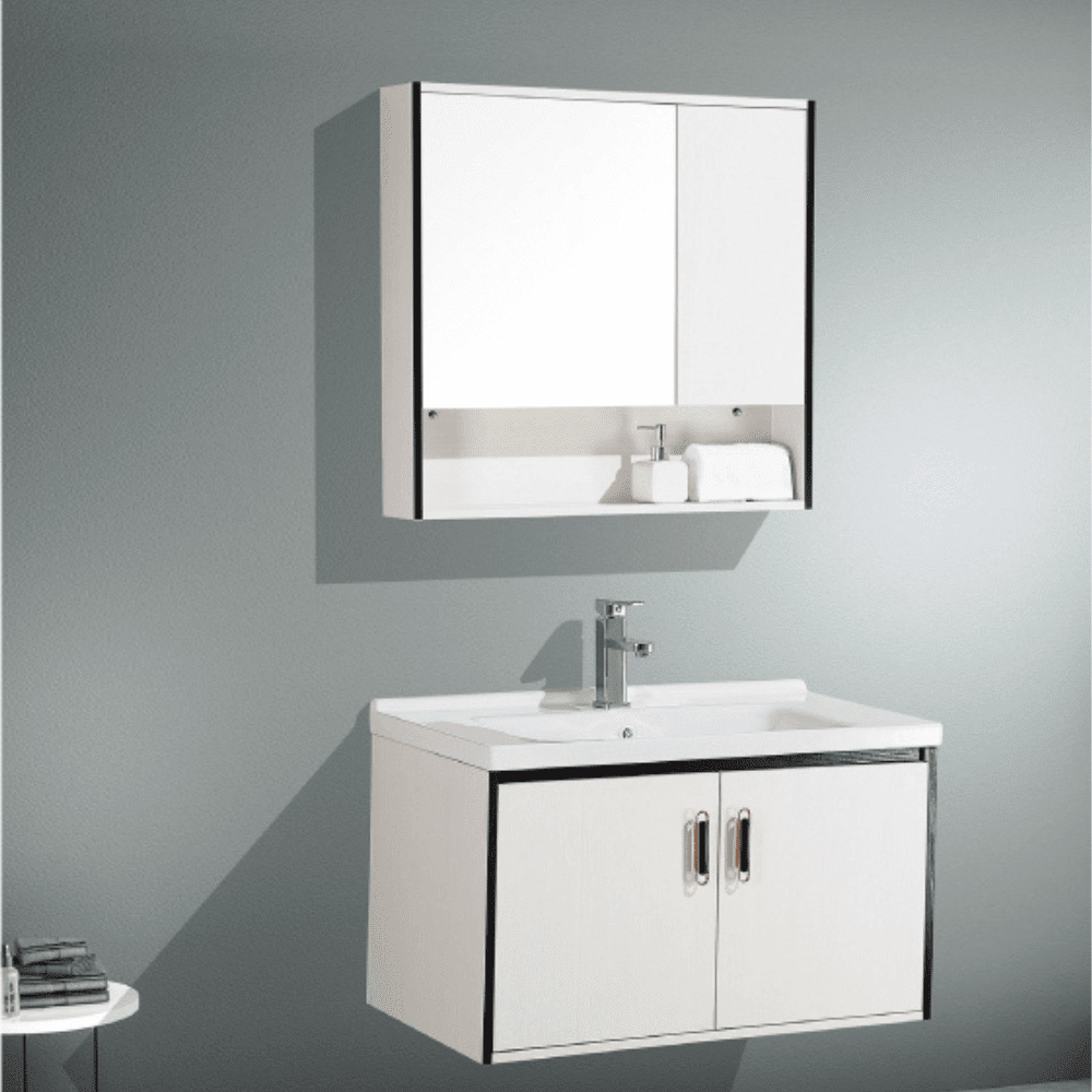 Elegant white bathroom cabinet with mirror and storage