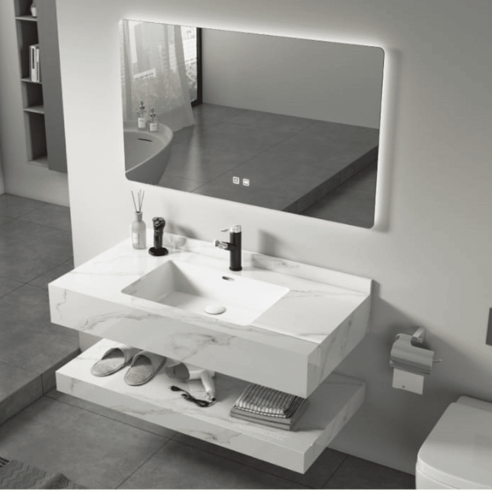 Bathroom cabinet with LED mirror and storage 80cm