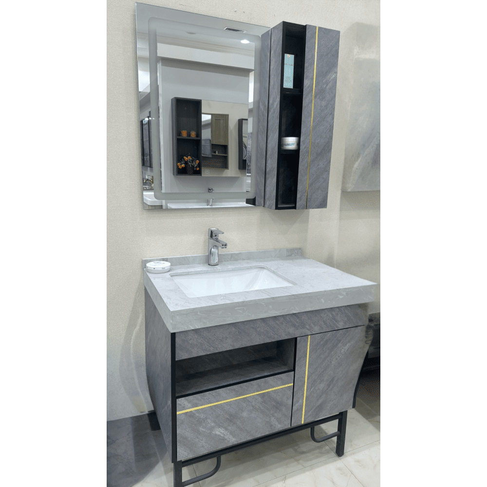 Marble Bathroom cabinet with stylish mirror and storage model 7113 size 80x50cm