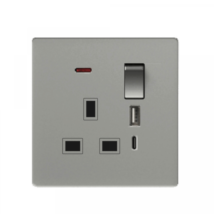 CJF F50 Series – Single 13A Switched Socket + C Port USB with Light (Grey)