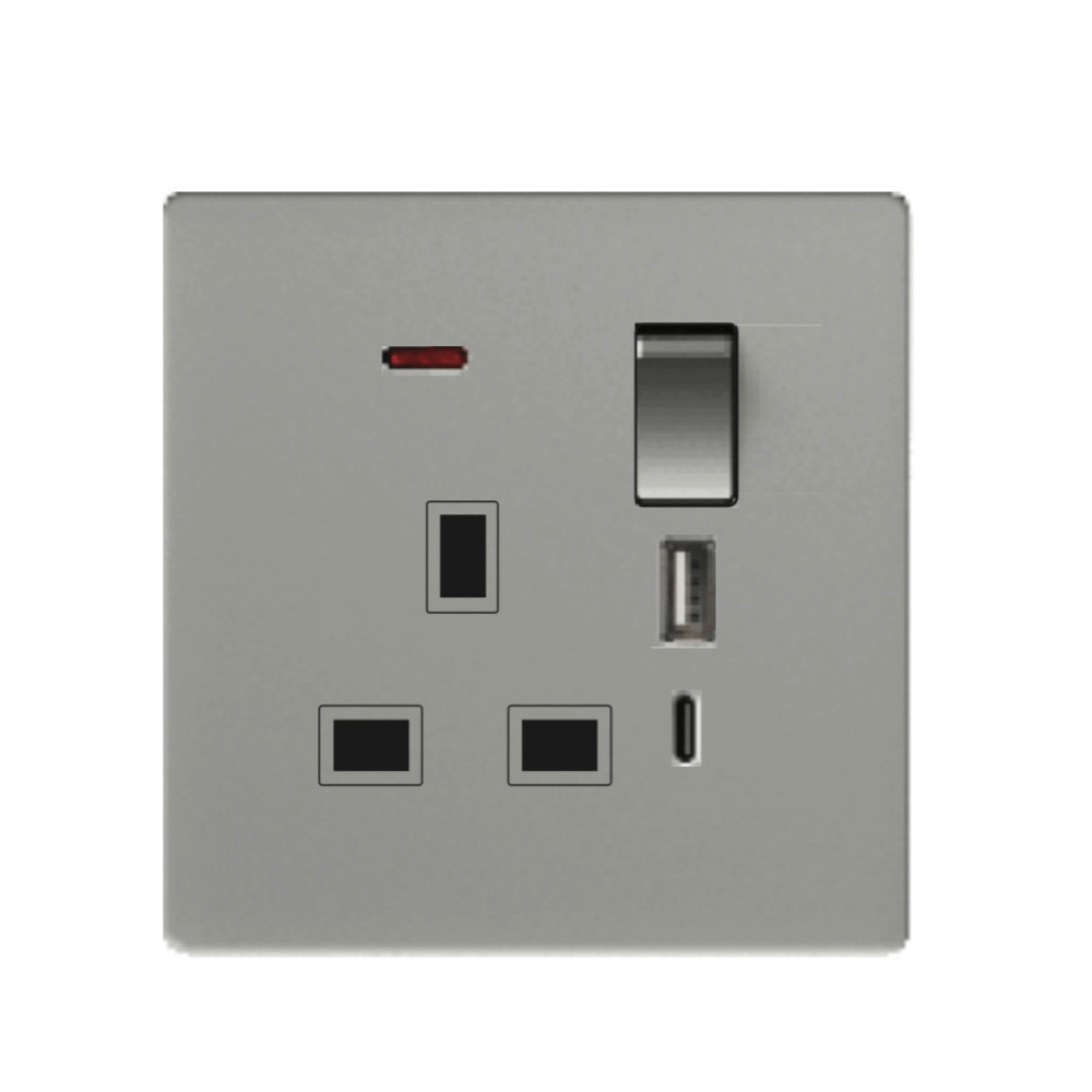CJF F50 Series – Single 13A Switched Socket + C Port USB with Light (Grey)