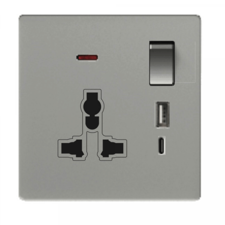 CJF F50 Series – Single 13A MF. Switched Socket + C Port USB with Light (Grey)