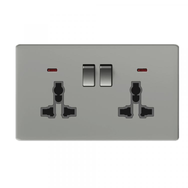 CJF F50 Series – Double 13A Multi-Function Switched Socket with Light (Grey)