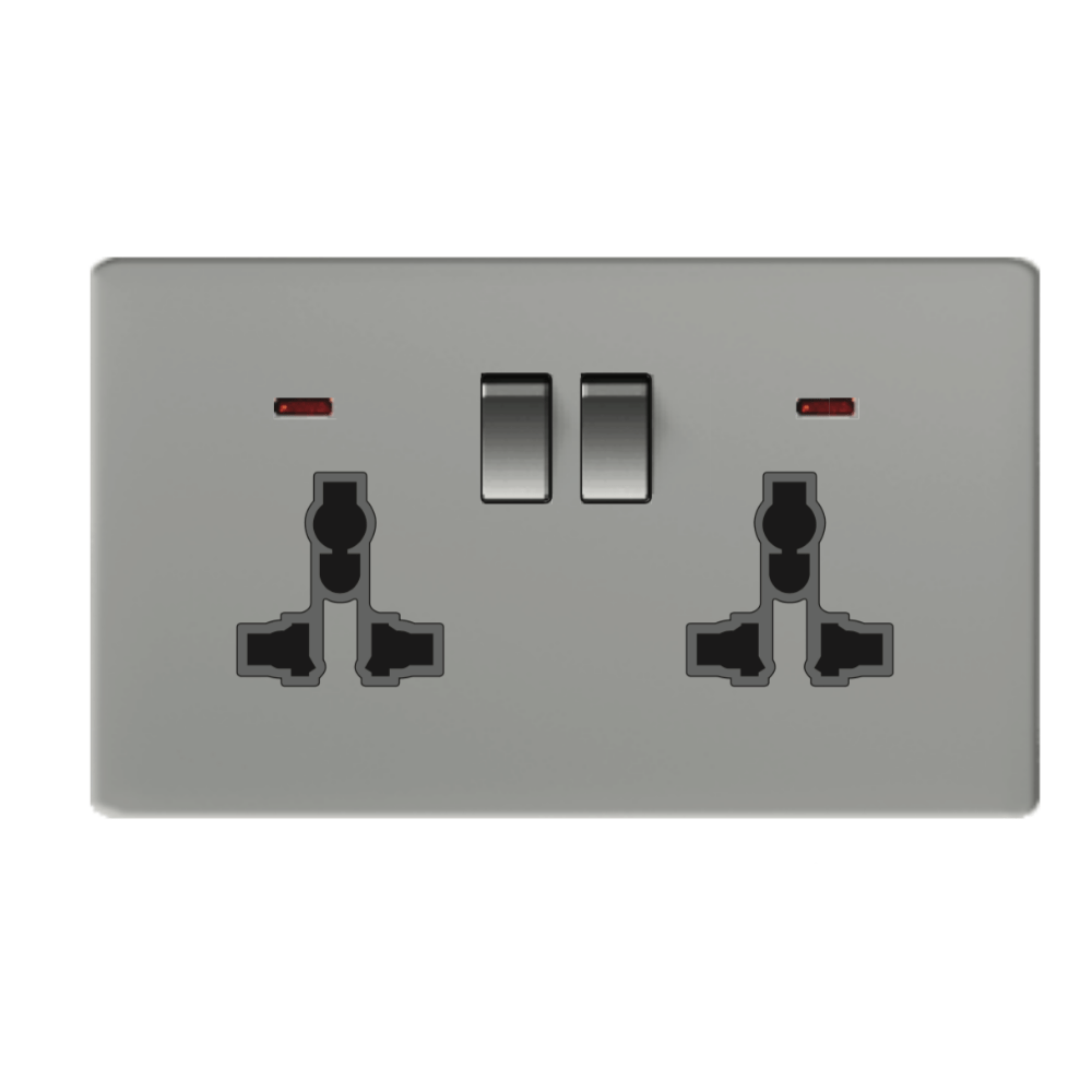 CJF F50 Series – Double 13A Multi-Function Switched Socket with Light (Grey)