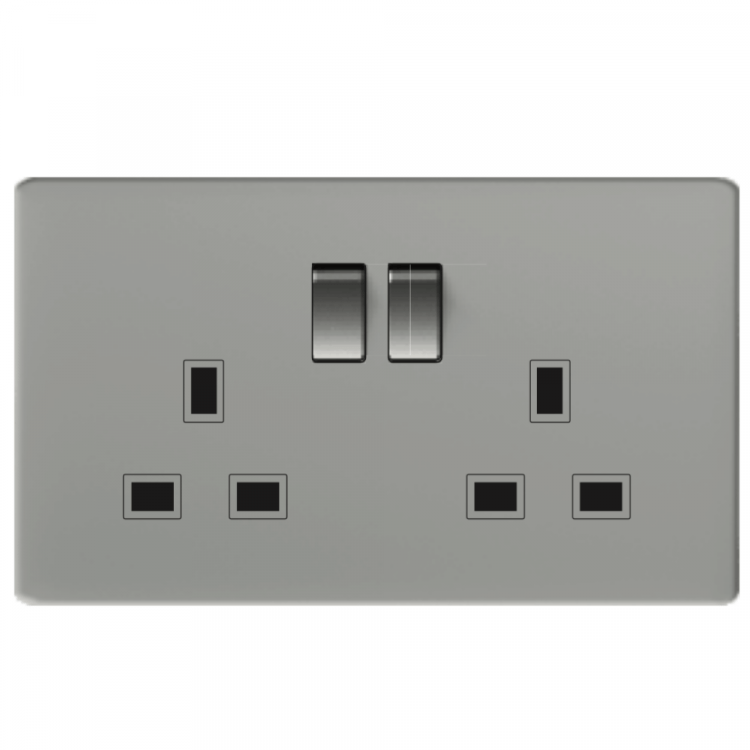 CJF F50 Series – Double 13A Switched Socket without Light (Grey)